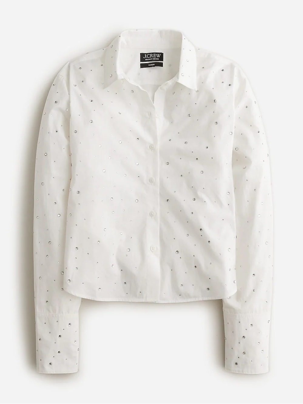 J. Crew Cropped Garçon White Crystal-Embellished Button Front Top - NWT